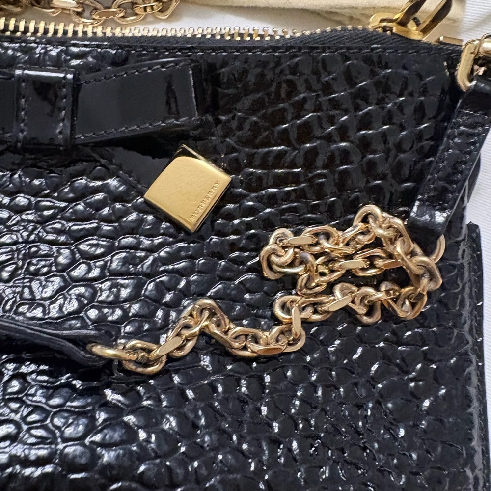Burberry Black Patent Croc-Embossed Crossbody Bag with Bow - Picture 10 of 12